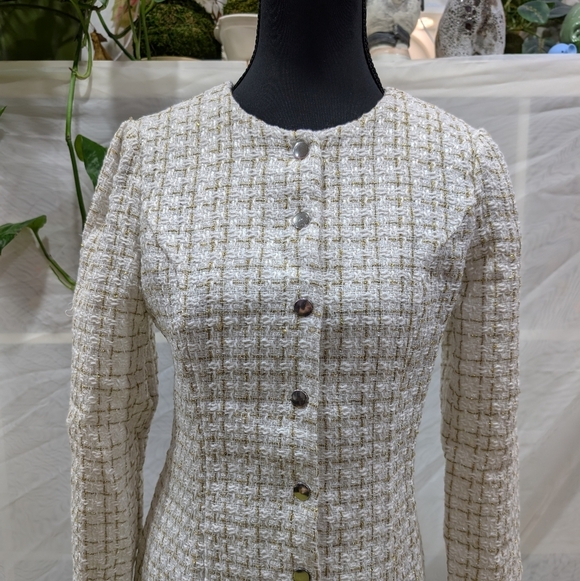 Rihoas / XS / new with tags / White Square Neck Tweed Mini Dress - Picture 3 of 5